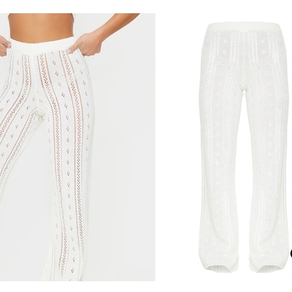 PrettyLittleThing Petite Pointelle Knit Flare Pant - Picture 4 of 8